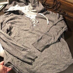 Victoria secret Gray Lace-Up Hooded Pullover Shirt